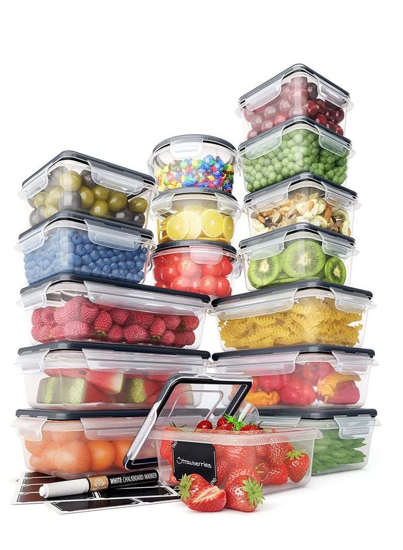 MIXDE 32 Piece Food Storage Containers Set with Easy Snap Lids (16 Lids + 16 Containers) - Airtight Plastic Containers for Pantry & Kitchen Organization - with Free Labels & Marker (16)  - Image 1