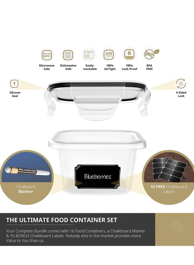 MIXDE 32 Piece Food Storage Containers Set with Easy Snap Lids (16 Lids + 16 Containers) - Airtight Plastic Containers for Pantry & Kitchen Organization - with Free Labels & Marker (16)  - Image 3