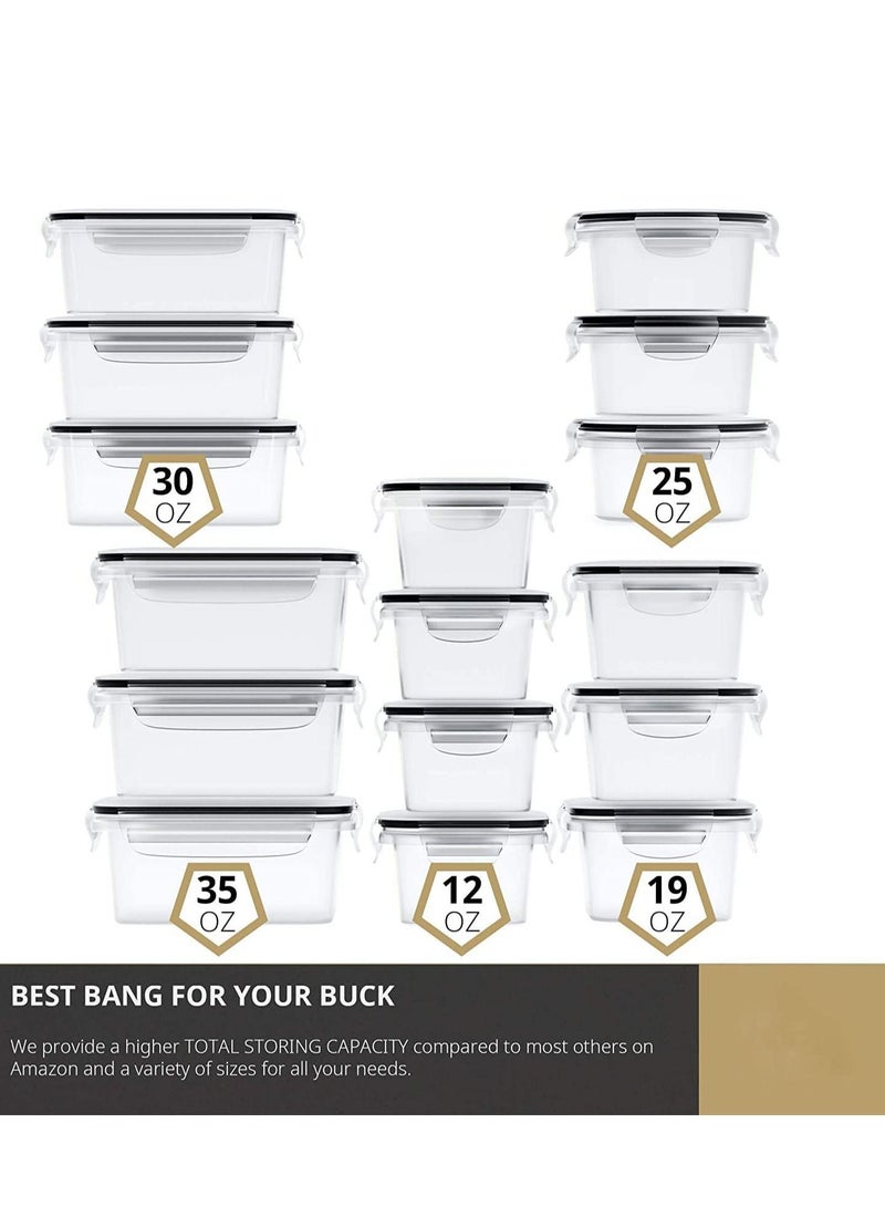 MIXDE 32 Piece Food Storage Containers Set with Easy Snap Lids (16 Lids + 16 Containers) - Airtight Plastic Containers for Pantry & Kitchen Organization - with Free Labels & Marker (16)  - Image 2
