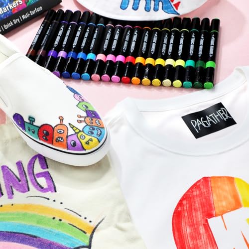 Pagather Fabric Markers Permanent for Clothes, 20 Colors Dual Tip with Fine and Chisel Tips Paint Pens for Clothing Canvas Tote Bags T-Shirt and Shoes, Non Toxic Ink for Kids and Adults - Image 5