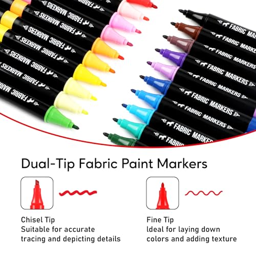 Pagather Fabric Markers Permanent for Clothes, 20 Colors Dual Tip with Fine and Chisel Tips Paint Pens for Clothing Canvas Tote Bags T-Shirt and Shoes, Non Toxic Ink for Kids and Adults - Image 2
