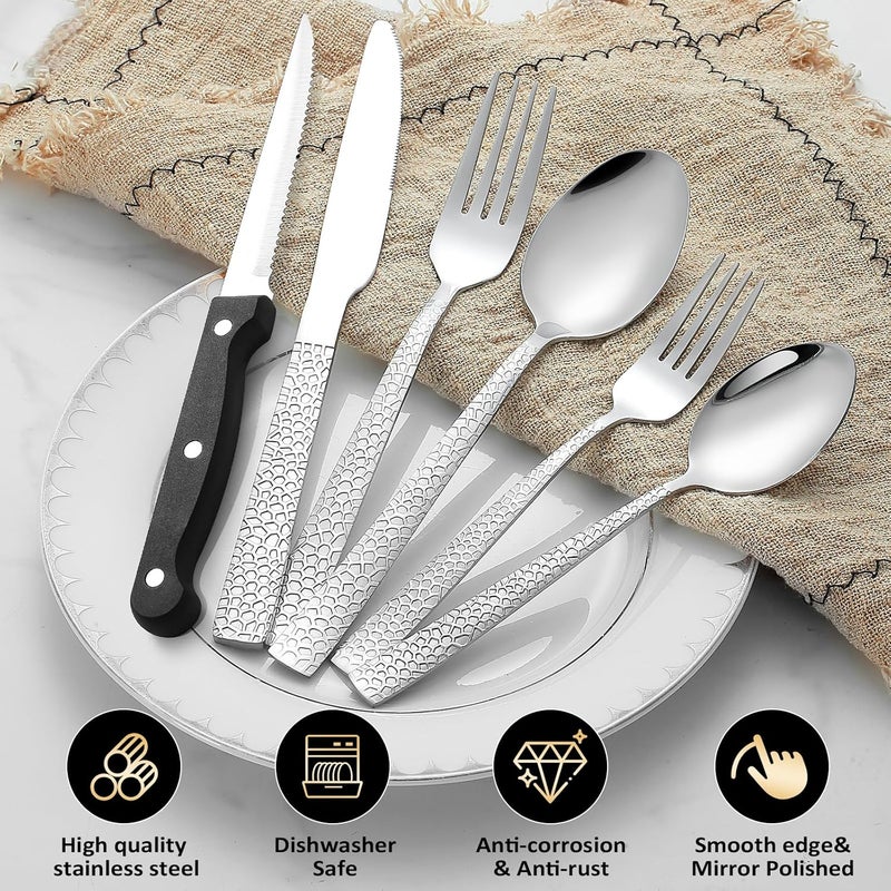 Lazycorner 49Pcs Silverware Set with Organizer, Silver Stainless Steel Flatware Set for 8 Cutlery Utensil Sets with Steak Knives, Spoons and Forks Set, Dishwasher Safe - Image 4