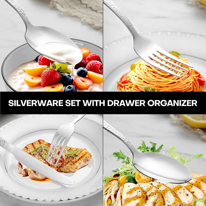 Lazycorner 49Pcs Silverware Set with Organizer, Silver Stainless Steel Flatware Set for 8 Cutlery Utensil Sets with Steak Knives, Spoons and Forks Set, Dishwasher Safe - Image 5