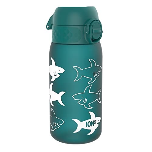 Ion8 Kid 's One Touch 2.0 On-The-Go Printed Water Bottle - Leakproof and BPA-Free Water Bottle - Fits Car Cup Holders and Kid 's Backpacks 12 oz / 350 ml - Shark
