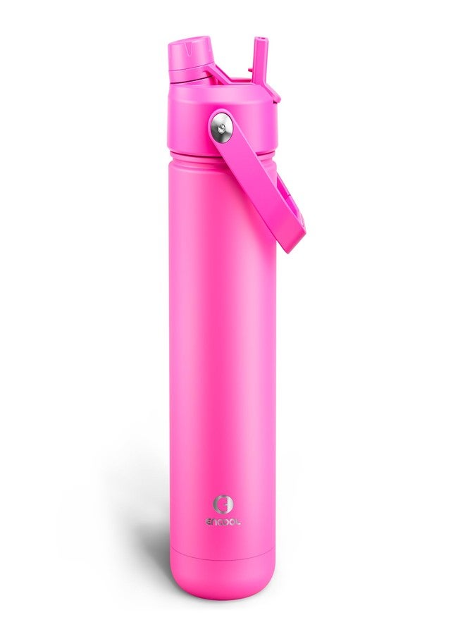 ENCOOL Insulated Water Bottle with Straw Stainless Steel Water Bottle, Leak-Proof, BPA-Free, Double Wall Vacuum Keeps Cold for 24 Hours for Sports, Travel, School (26 oz, Persian Rose) - Image 1