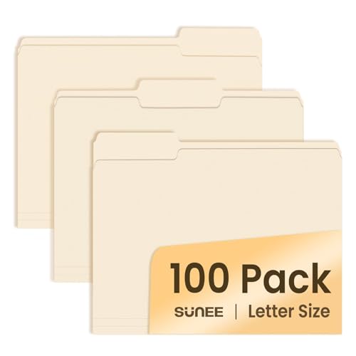 SUNEE Manilla Folders Letter Size (8.5 x 11 inches),100 Per Box, 1/3 Cut Tab for Easy Labeling and Organization, Durable Standard Paper for Home, Office, School Filing - Image 1