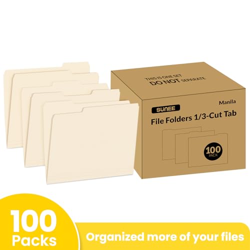 SUNEE Manilla Folders Letter Size (8.5 x 11 inches),100 Per Box, 1/3 Cut Tab for Easy Labeling and Organization, Durable Standard Paper for Home, Office, School Filing - Image 2