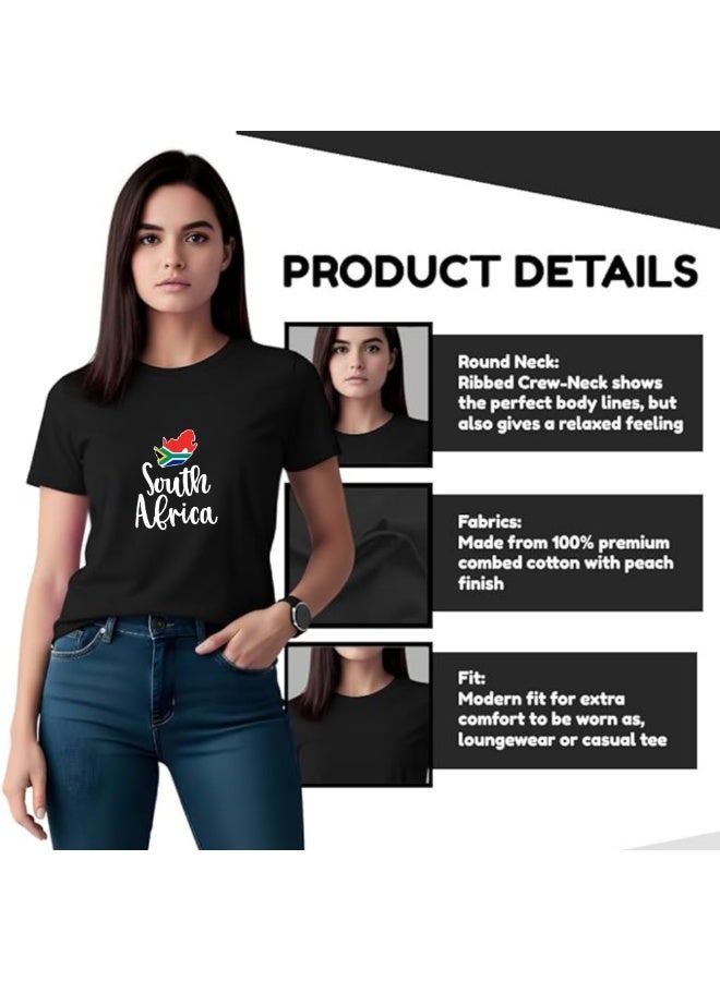 PRINTSHOP4ME South Africa Women’s T-Shirt | Soft Cotton Round Neck Short Sleeve Tee | Printed South Africa Theme Tee For Sports,Travel,Outdoor Walks And Daily Outfits - Image 3