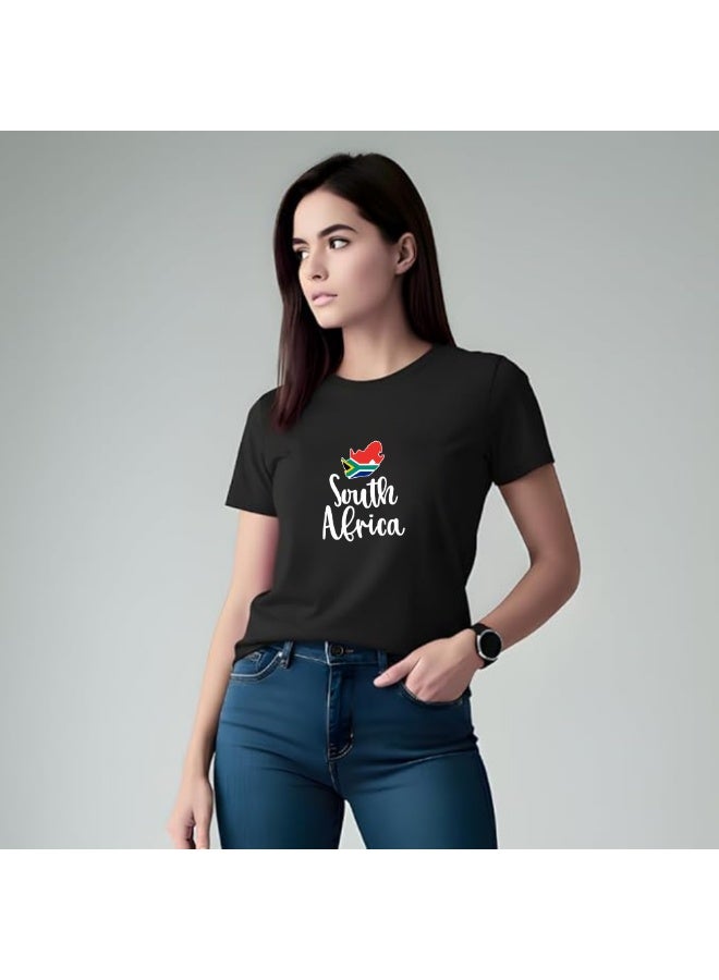 PRINTSHOP4ME South Africa Women’s T-Shirt | Soft Cotton Round Neck Short Sleeve Tee | Printed South Africa Theme Tee For Sports,Travel,Outdoor Walks And Daily Outfits - Image 2