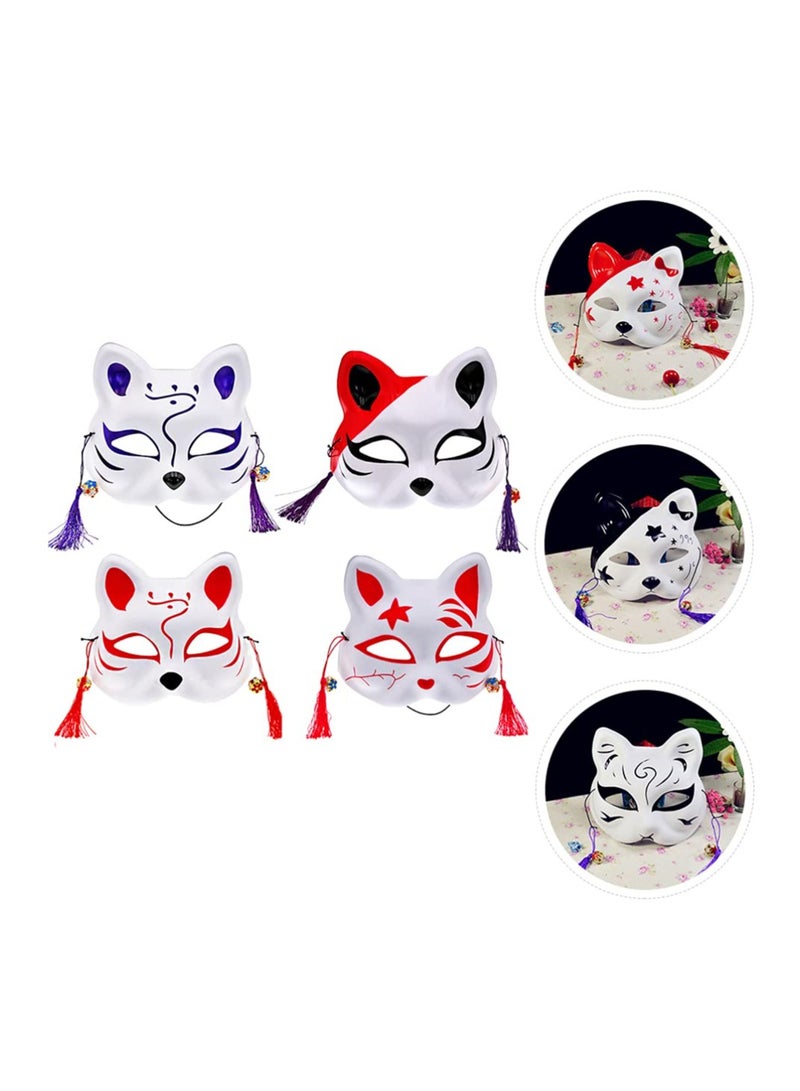 Excefore 4 Pcs Kitsune Fox Half Face Assecories Cosplay Party Supplies - Party Half Face Costume Masks Japanese Style - Foxes Cat Masks - Image 4