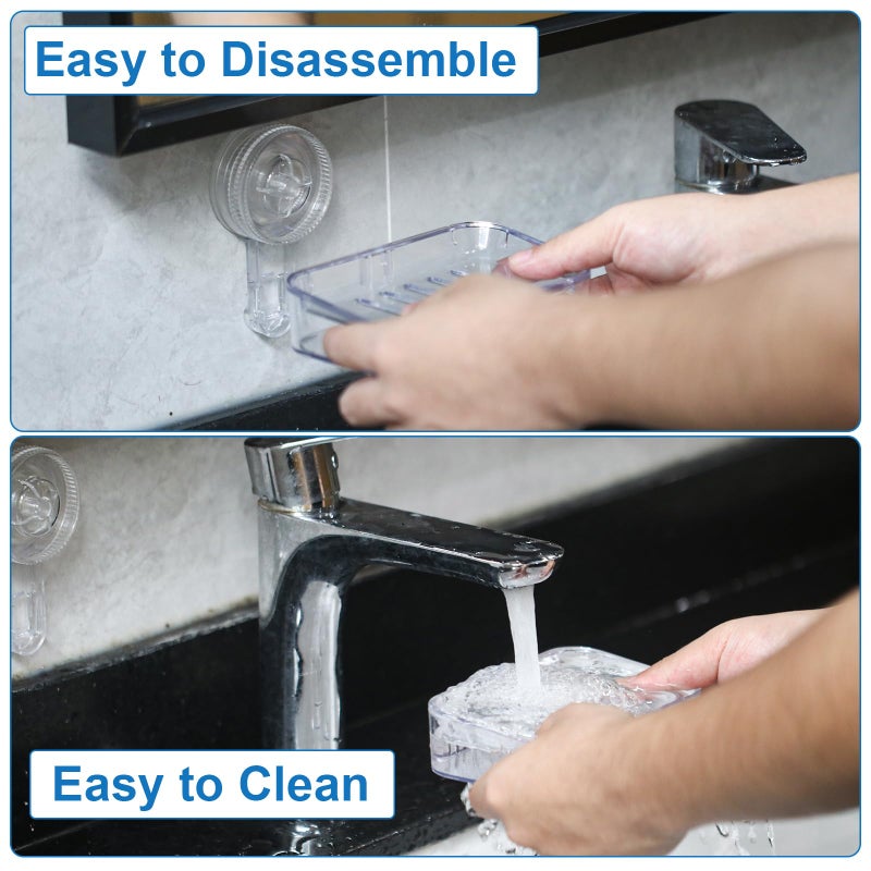 Feptuase Suction Cup Soap Holder  Double Layer Soap Dish  2 Tier No Drilling  Self Draining  Removable  Clear Acrylic Bar Soap Holder  Suitable For Bathroom And Kitchen - Image 3