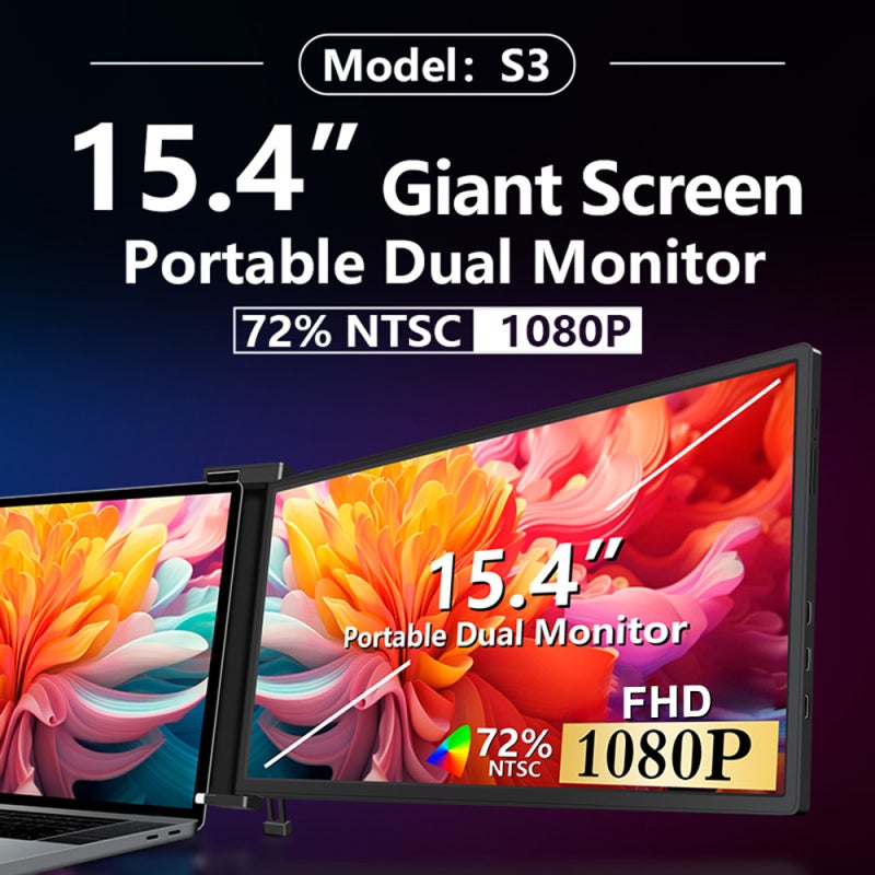 Portable Monitor 14-Inch FHD IPS Dual-Screen Laptop Expansion Monitor - 1920x1080P Extended Display with 180° Rotatable Design for Laptop Workstation - Image 2