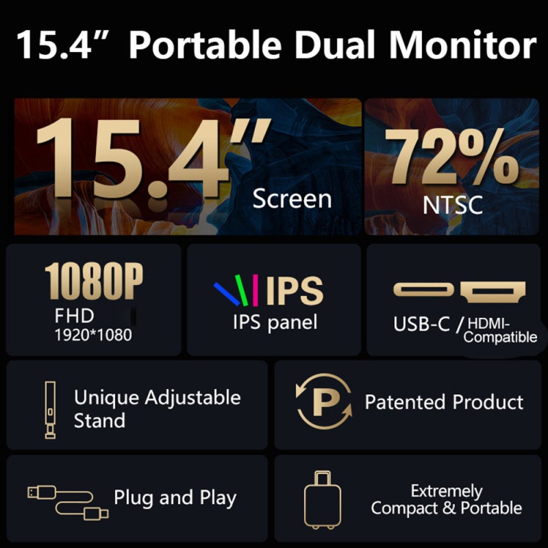 Portable Monitor 14-Inch FHD IPS Dual-Screen Laptop Expansion Monitor - 1920x1080P Extended Display with 180° Rotatable Design for Laptop Workstation - Image 3