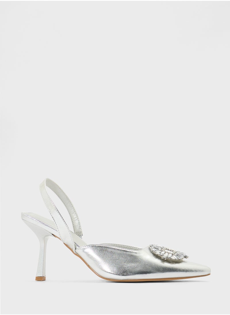 Truffle - Brochue Detail Sling Back Pointy High Heel Pump - Image 1