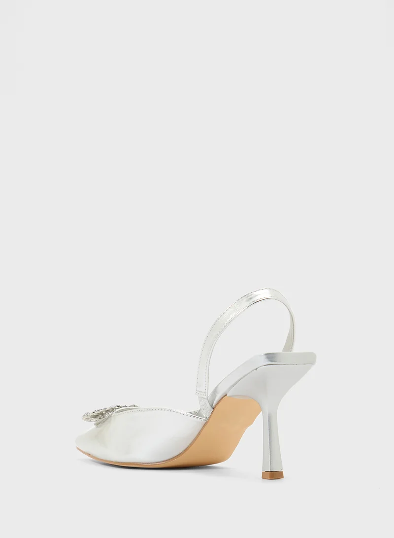 Truffle Brochue Detail Sling Back Pointy High Heel Pump