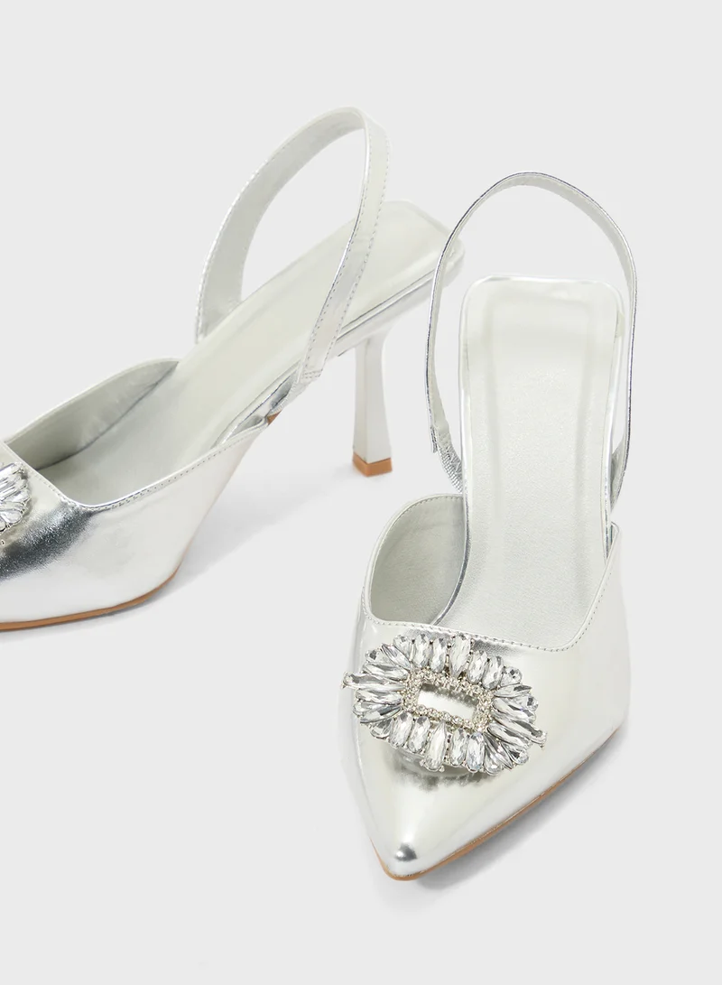 Truffle Brochue Detail Sling Back Pointy High Heel Pump