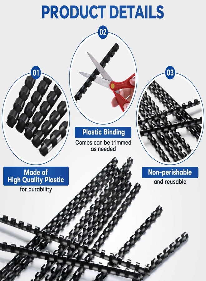 MYFULLY 100 Pack 19 Ring Plastic Comb Binding Spines | 1/4 Inch Diameter, 20 Sheet Capacity, Letter Size, Black Binding Comb (1/4" (20 Sheet Capacity)) - Image 4