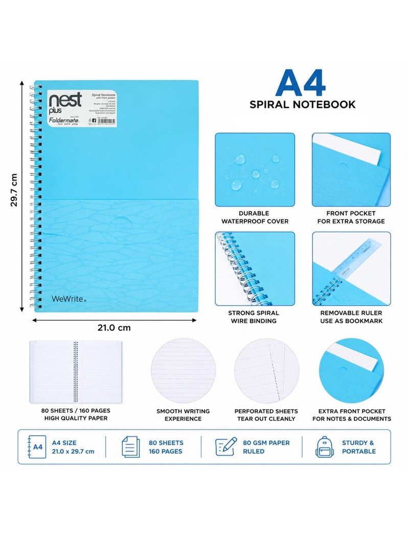 Foldermate 1-Piece A4 Size Spiral Lined Notebook with Divider & Pocket Assorted Colours - Image 2