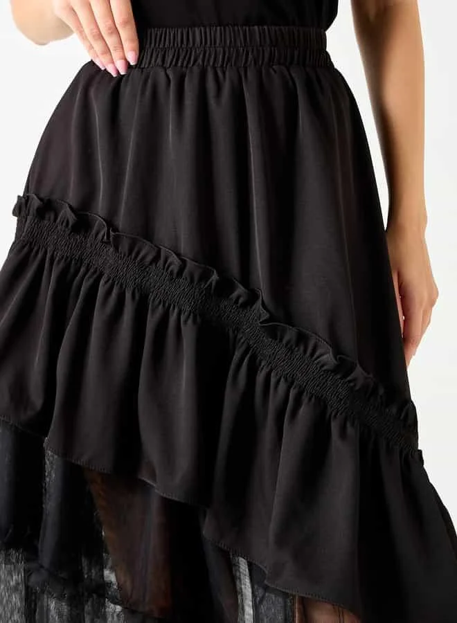 2Xtremz 2Xtremz Textured Asymmetric Midi Skirt with Ruffle Detail
