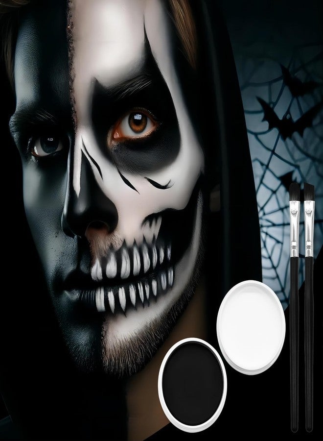 Paezm Black and White Face Paint Set - 2.47 oz Halloween Face Body Paint Skeleton Ghost Skull Cosplay Costume Professional SFX Corpse Special Effects Makeup Kit for Adults Kids Full Coverage Skin Paints - Image 5