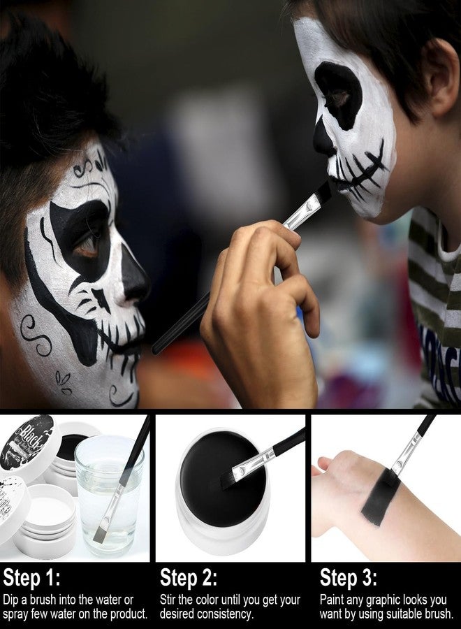 Paezm Black and White Face Paint Set - 2.47 oz Halloween Face Body Paint Skeleton Ghost Skull Cosplay Costume Professional SFX Corpse Special Effects Makeup Kit for Adults Kids Full Coverage Skin Paints - Image 3