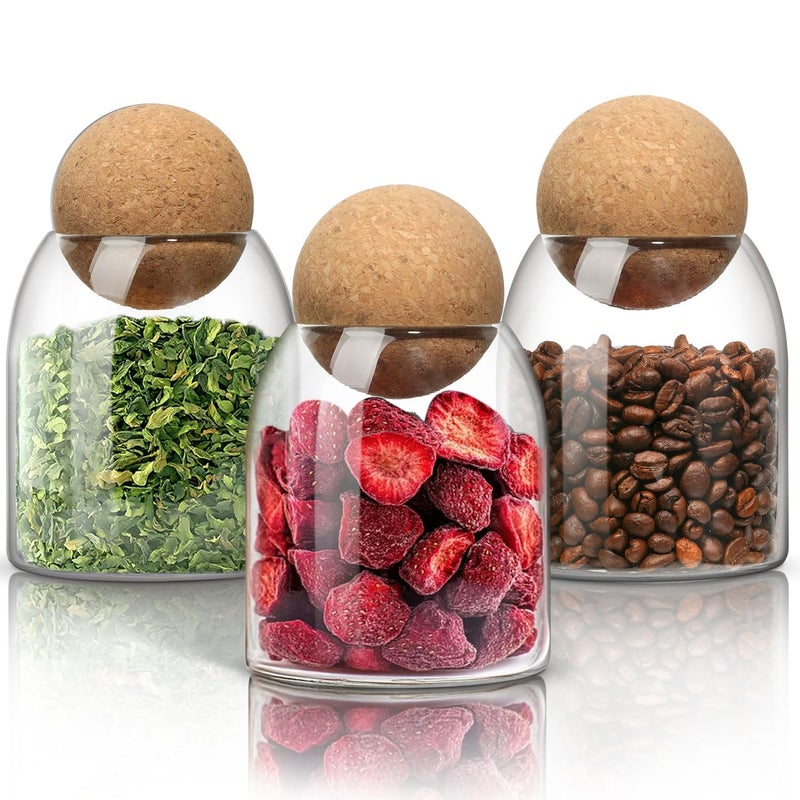 ComSaf Small Glass Jar with Ball Cork Lid 16 fl.oz Pack of 3, Decorative Cute Candy Coffee Suger Tea Jar, Versatile Used for Holding Salt Qtip Apothecary Cotton Swab and Gift - Image 1