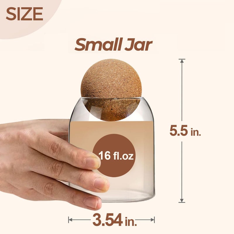 ComSaf Small Glass Jar with Ball Cork Lid 16 fl.oz Pack of 3, Decorative Cute Candy Coffee Suger Tea Jar, Versatile Used for Holding Salt Qtip Apothecary Cotton Swab and Gift - Image 4