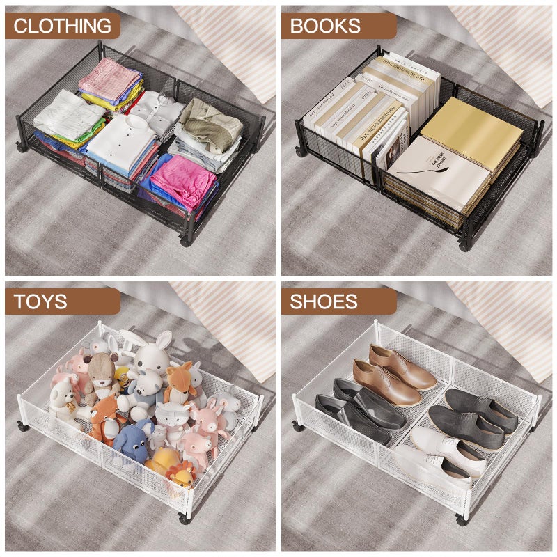 Gawerk Under Bed Storage with Wheels, Foldable Metal Mesh Underbed Storage Container Bins, Tool-free Assembly Clothes Drawer Organizer,2Pack - Image 5