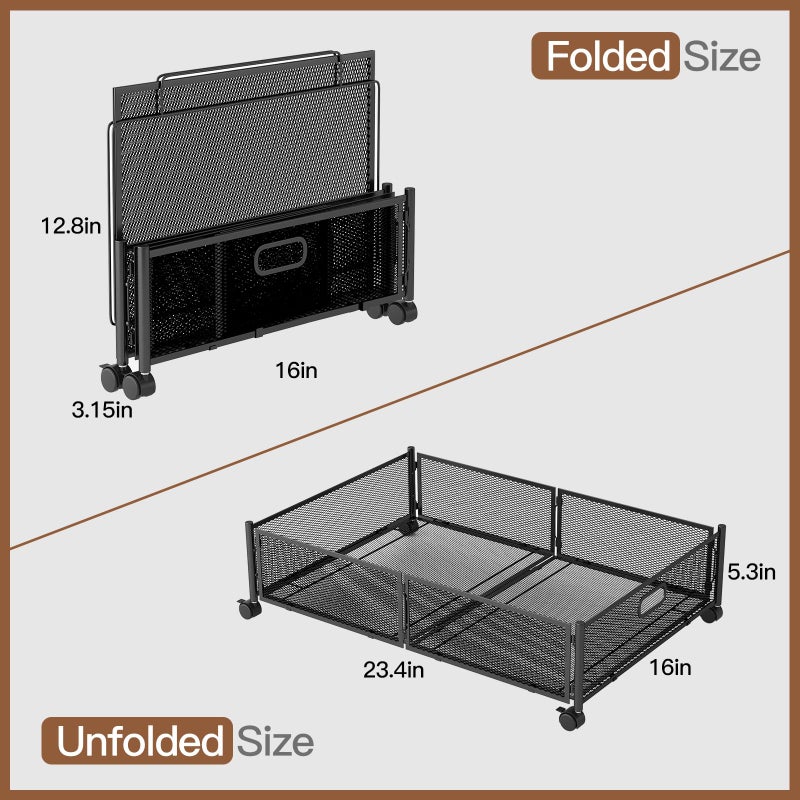 Gawerk Under Bed Storage with Wheels, Foldable Metal Mesh Underbed Storage Container Bins, Tool-free Assembly Clothes Drawer Organizer,2Pack - Image 2