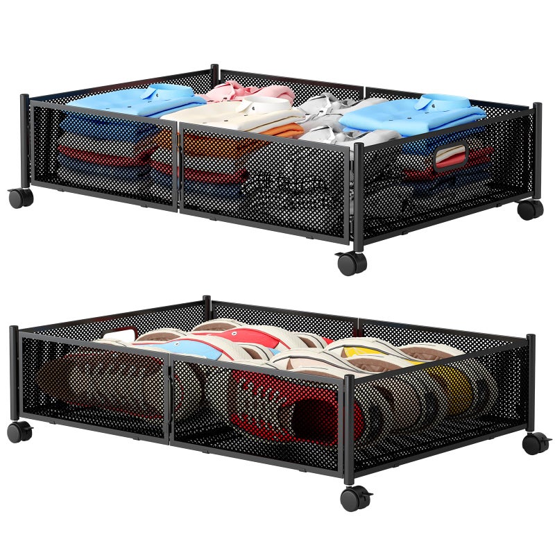 Gawerk Under Bed Storage with Wheels, Foldable Metal Mesh Underbed Storage Container Bins, Tool-free Assembly Clothes Drawer Organizer,2Pack - Image 1