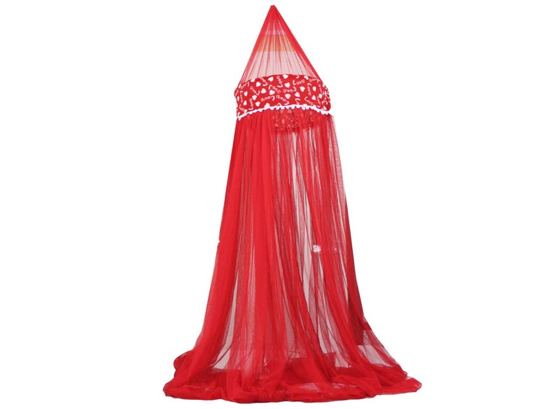 Creative Textiles Ceiling Hanging Mosquito Net I Machardani for Double Bed King Size I Polyster Canopy Circular Curtain for Bedroom I Keeps Away Insects and Flies - Red - Image 2