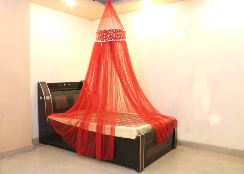 Creative Textiles Ceiling Hanging Mosquito Net I Machardani for Double Bed King Size I Polyster Canopy Circular Curtain for Bedroom I Keeps Away Insects and Flies - Red - Image 1