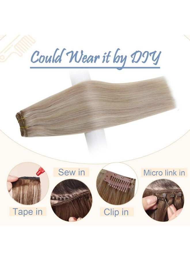 Easyouth Highlight Weft Sew In Hair Extensions Human Hair Weft Extensions Dirty Blonde Mix Light Blonde Sew In Hair Extensions Highlight Weft Hair Extensions Human Hair 18Inch 100G - Image 5