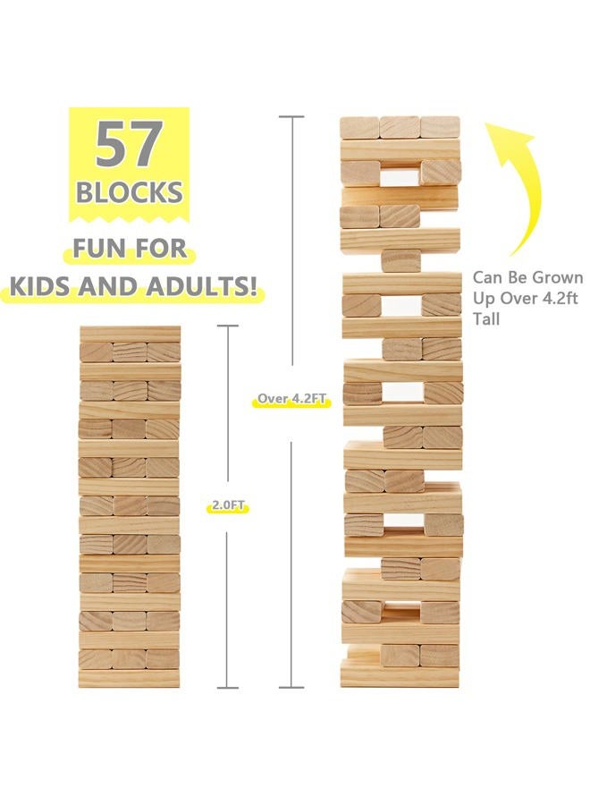 Gorock Giant Tumbling Tower Game，57Pcs Wooden Block Stacking Game （Over 4.2FT），Classic Family Indoor Outdoor Yard Party Games for Kids and Adults with Carry Bag - Image 3