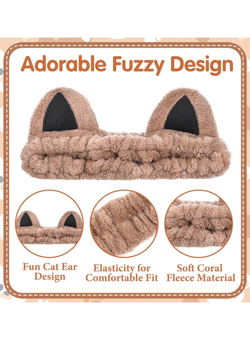 1 Pcs Face Headband for Skincare, Cat Ear Spa Headband for Washing Face & Makeup, Soft Coral Fleece Cat Ears Hair Accessories for Women & Girls - Image 3