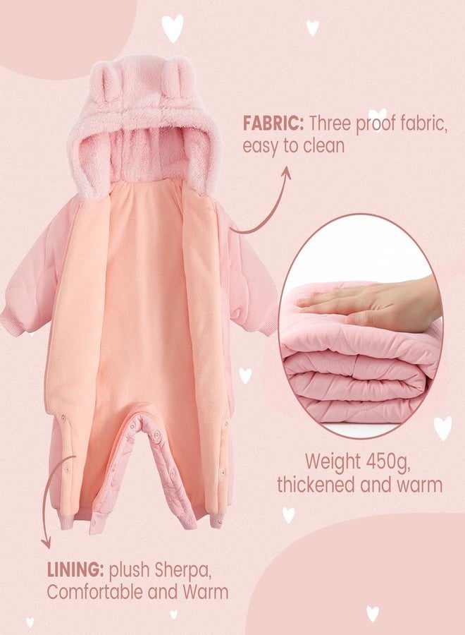 JiAmy Baby Snowsuit Winter Romper Hooded Boys Girls Jumpsuit Bear Thick Windproof Cap Infant Winter Clothes 12-18 Months Pink - Image 5
