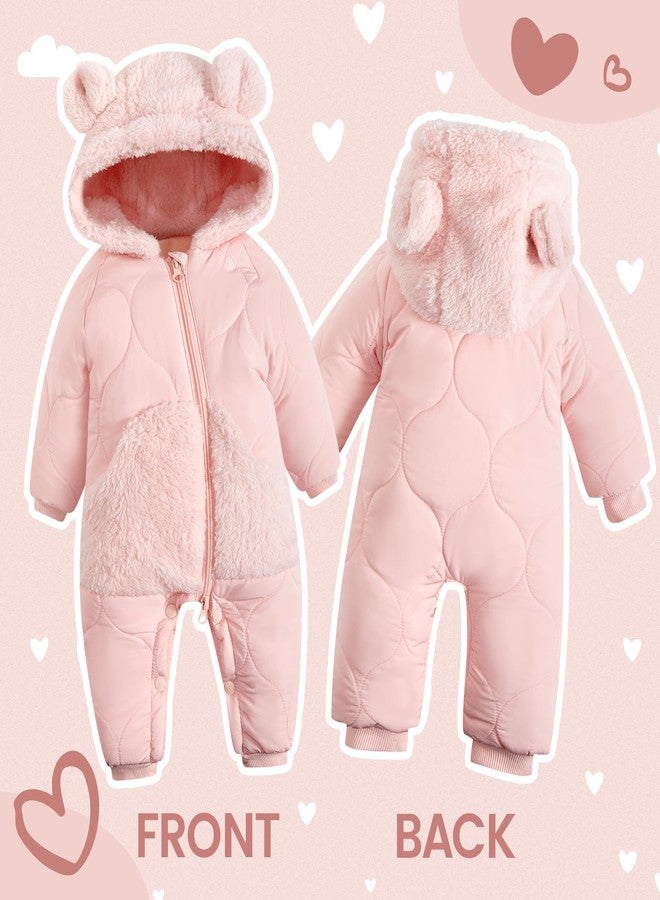 JiAmy Baby Snowsuit Winter Romper Hooded Boys Girls Jumpsuit Bear Thick Windproof Cap Infant Winter Clothes 12-18 Months Pink - Image 4