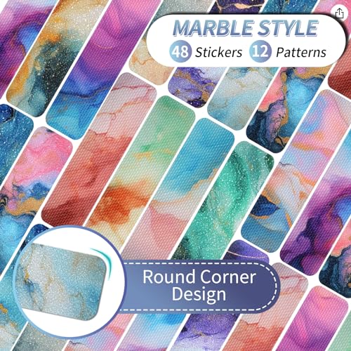 TOEMUR 48 Pieces Anxiety Sensory Stickers with Storage Box - Calming Strips with 2 Textured Stickers for Adults Desk Fidget - Teacher Must Haves (Marble) - Image 3