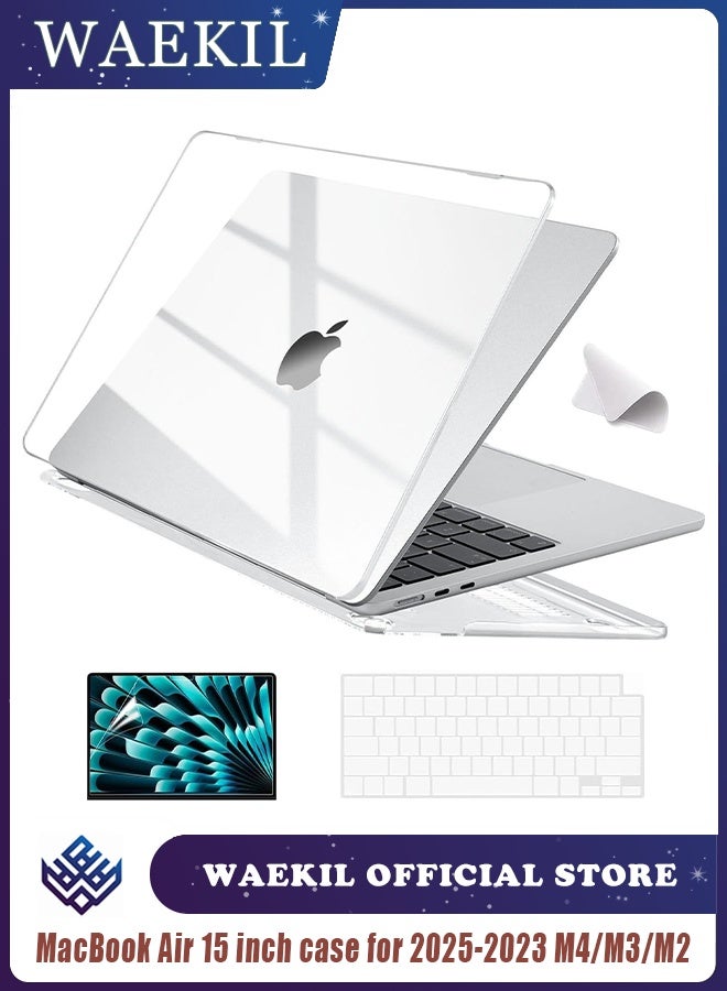 وايكيل حافظة متوافقة مع ماك بوك اير 15 بوصة M2 M3 M4 2025 2024 2023 إصدار A3241 / A3114 / A2941، غلاف صلب من البلاستيك الشفاف، غطاء لوحة المفاتيح، واقي الشاشة، تصميم نحيف متين مضاد للخدش - Image 1