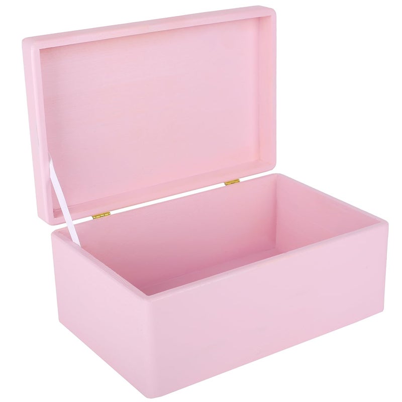 Creative Deco Large Pink Plain Wooden Storage Box with Lid  30x20x14cm 1 cm  Hinged Lid  Gift Box Kitchen Storage  ROUGH  UNSANDED Wood Keepsake Memory Craft Chest