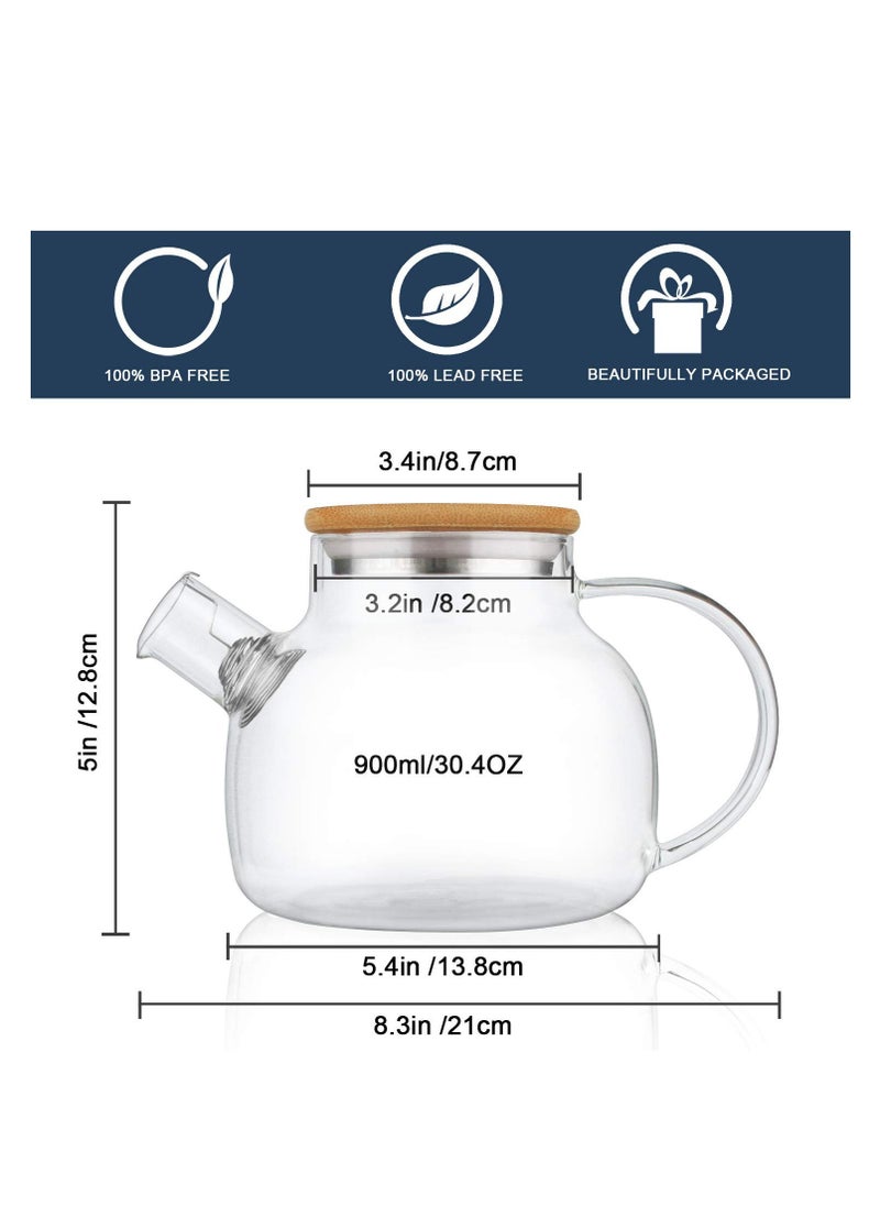 SYOSI - Glass Teapot Stovetop Safe,30.4oz Clear Teapots with Removable Filter Spout,Teapot for Loose Leaf and Blooming Tea - Image 1