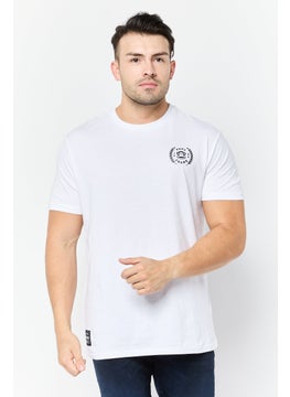 Men Crew Neck Short Sleeves Brand Logo T-Shirt, White