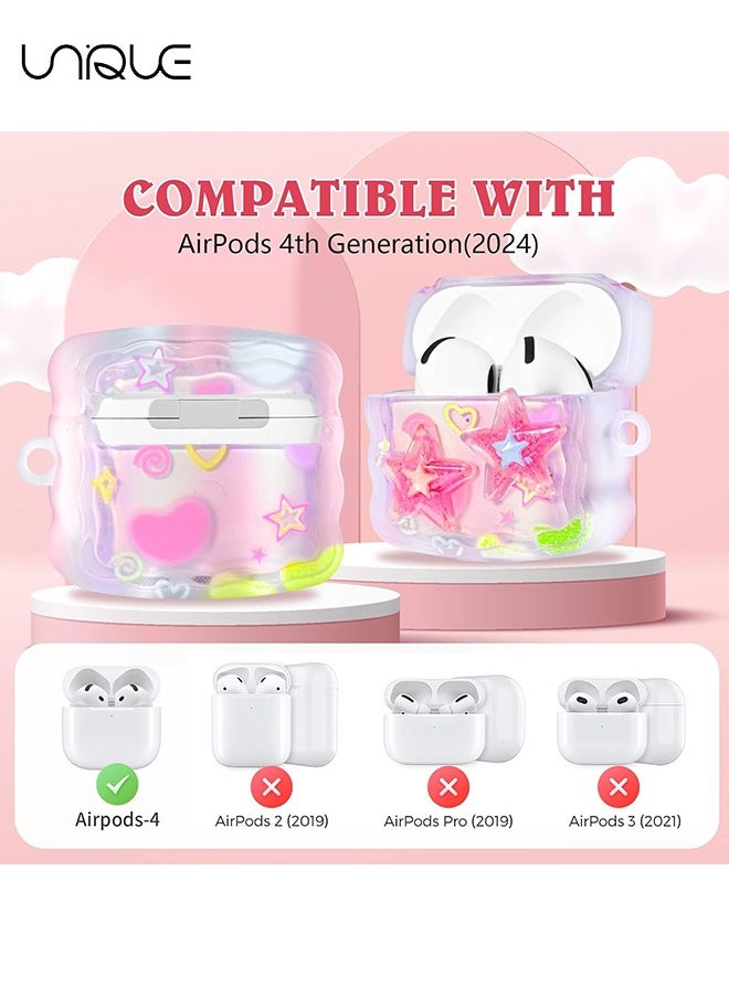 Unique For AirPods 4th Generation with Love Pendant Colorful Round Bead Keychain - Glitter 3D Stars Design Soft Protective Cover for AirPods 4th Generation cases  - Image 2
