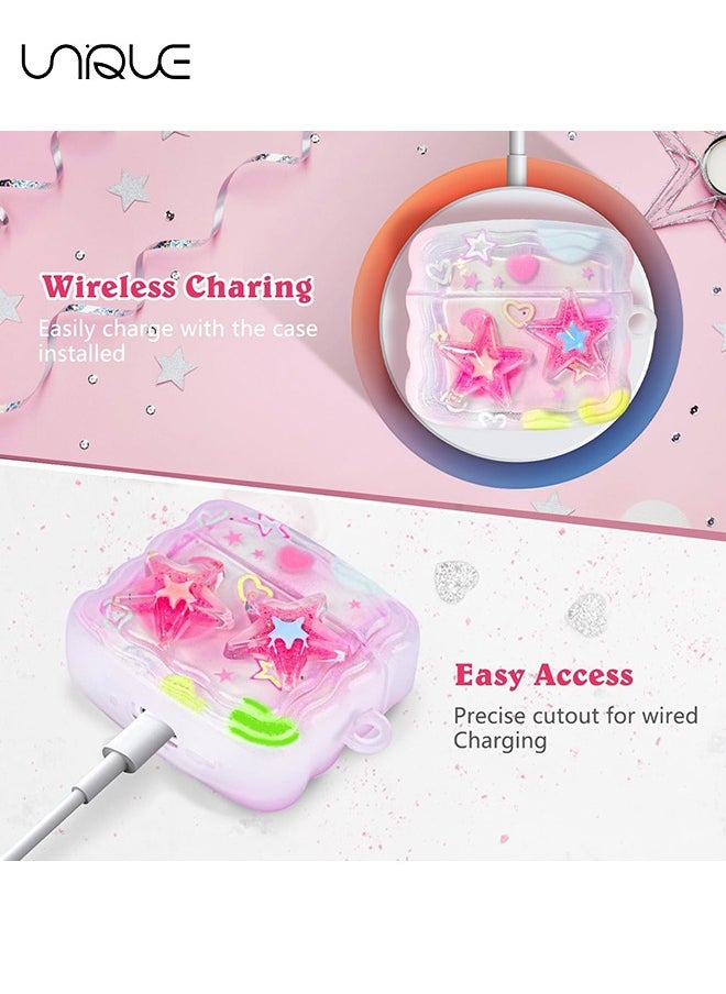 Unique For AirPods 4th Generation with Love Pendant Colorful Round Bead Keychain - Glitter 3D Stars Design Soft Protective Cover for AirPods 4th Generation cases  - Image 3
