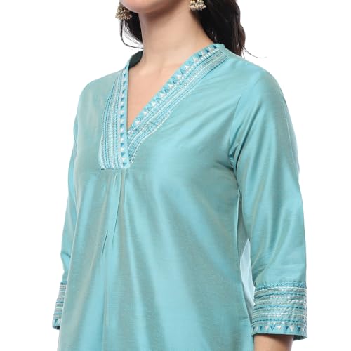 Biba Powder Blue Polyester Blend Straight Suit Set - Image 2