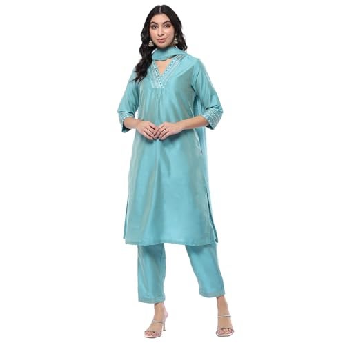 Biba Powder Blue Polyester Blend Straight Suit Set - Image 1