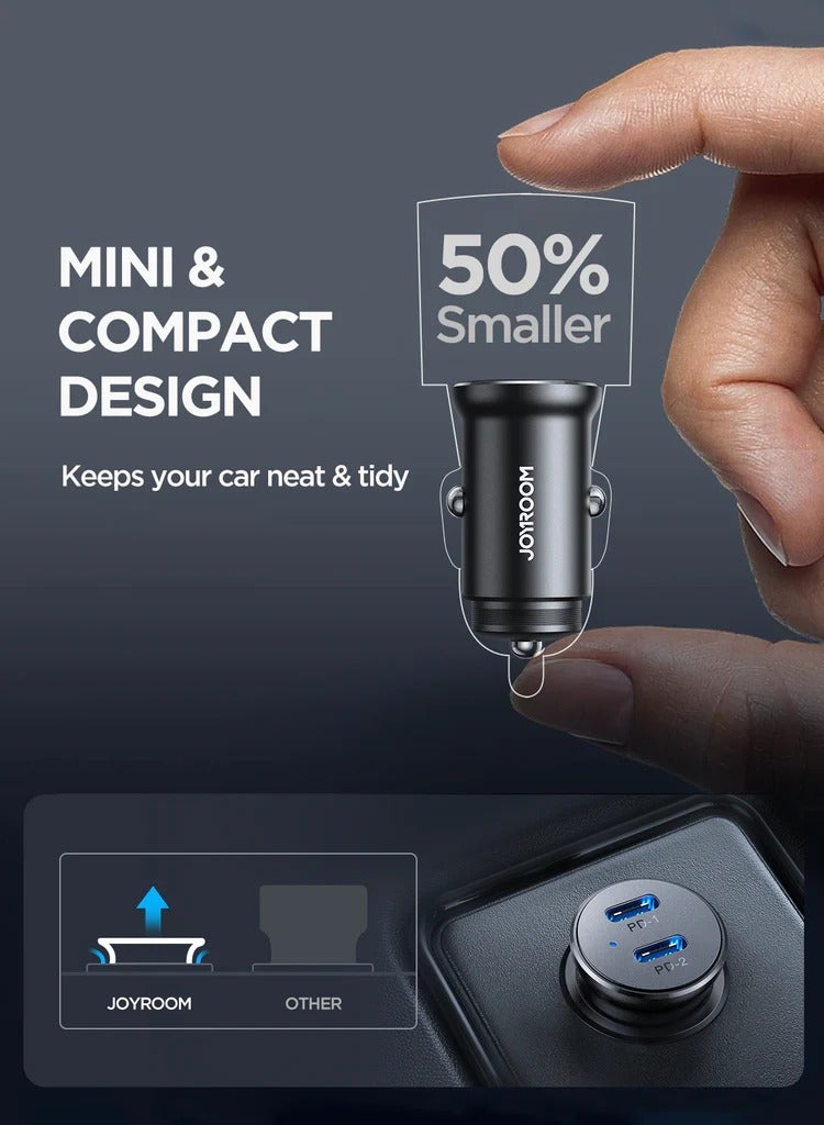 JOYROOM JR-CCN06 C+C 30W Mini Metal Car Charger black - Image 3