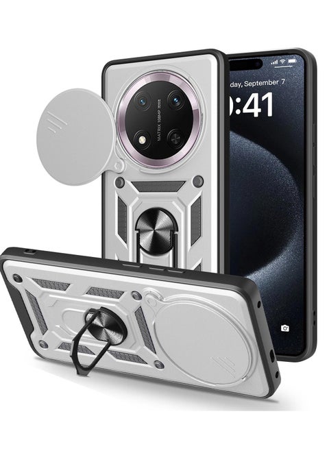 Case Cover Shockproof Window Protective Case with Camera Protection and Metal Ring Compatible with   Honor x9c / Honor X60 Pro (Silver)