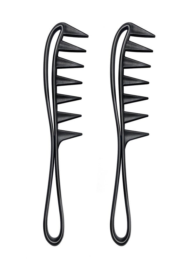 Quacc 2 PCS Wide Tooth Curling Combs Sturdy Plastic Curly Hair Comb, Salon Hairstyle Comb, Large Shark Tooth Combs for Thick Curly Wig Wet Long Wavy Hair (Black) - Image 1