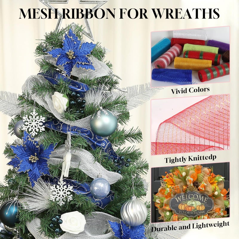 Icoshow 2 Rolls Mesh Ribbon For Wreaths 10 Inch X 30 Foot Wreath Mesh Rolls With Metallic Foil For Easter Christmas Party Wedding Home Decor Diy Craft Projects And Gift Wrapping (Red) - Image 3